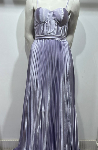 Annabel Pleated Satin Corset Maxi Dress, full-length view