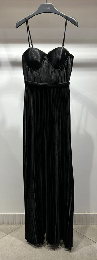 Annabel Pleated Satin Corset Maxi Dress, full-length view