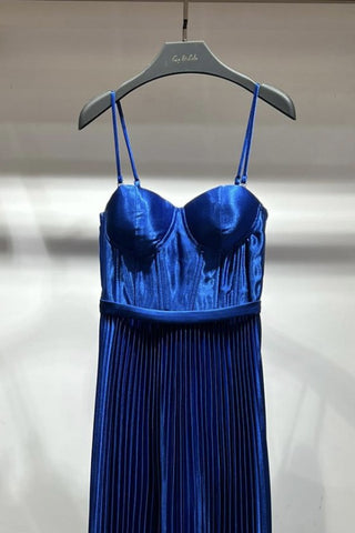 Annabel Pleated Satin Corset Maxi Dress, full-length view
