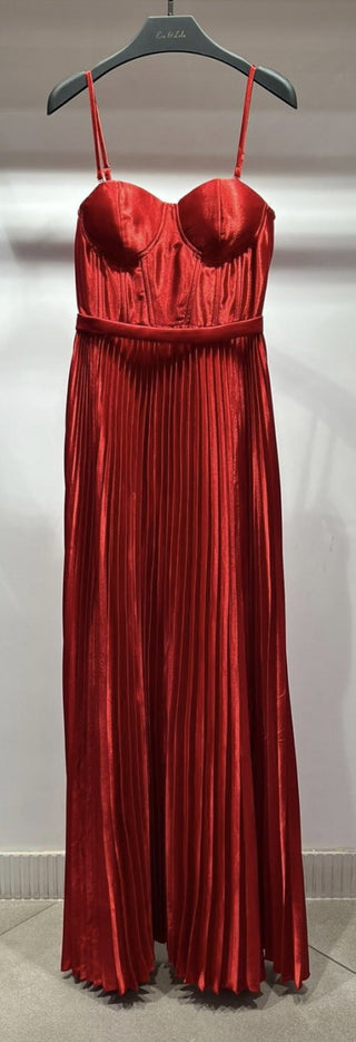 Annabel Pleated Satin Corset Maxi Dress, full-length view