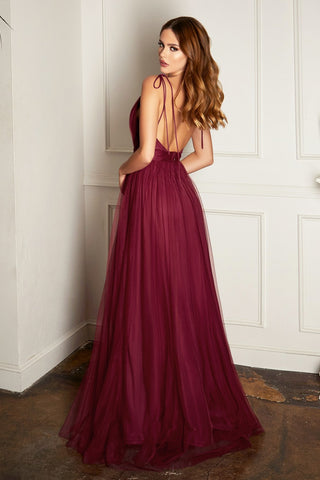Katy V-Neck Tulle A-Line Gown, full-length view