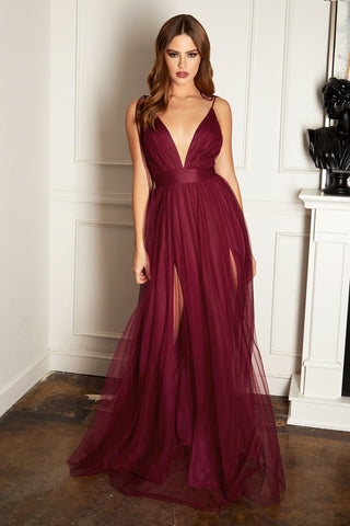 Katy V-Neck Tulle A-Line Gown, full-length view