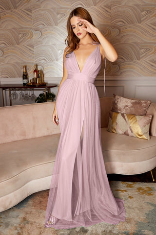 Katy V-Neck Tulle A-Line Gown, full-length view